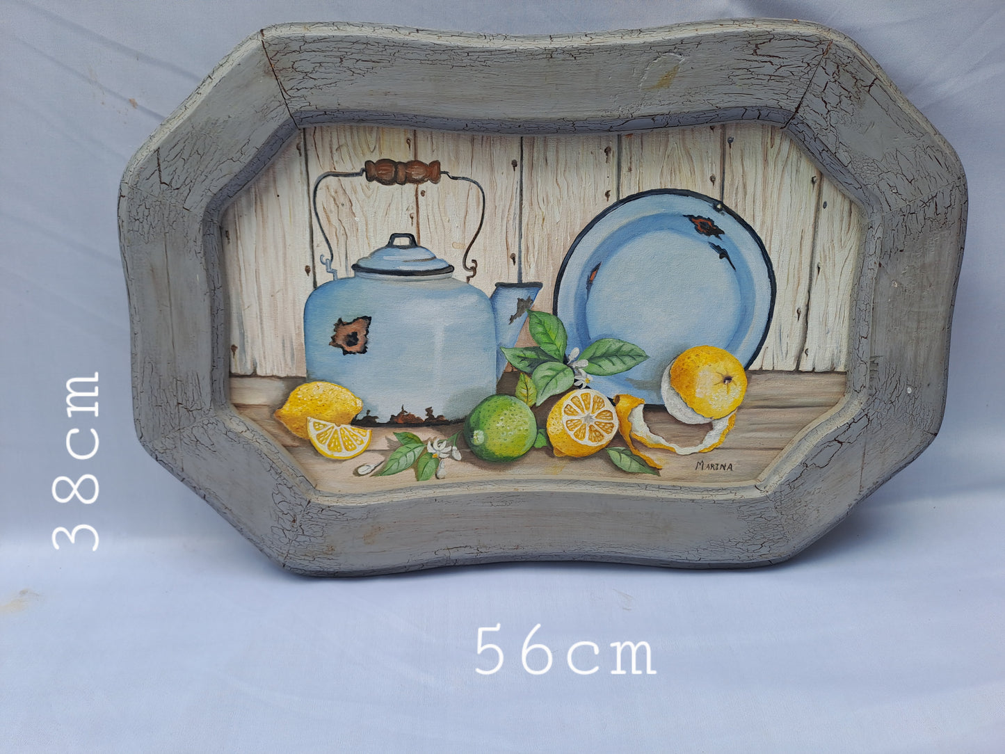 Original Artwork: "Rustic Enamel Kettle & Citrus Still Life"