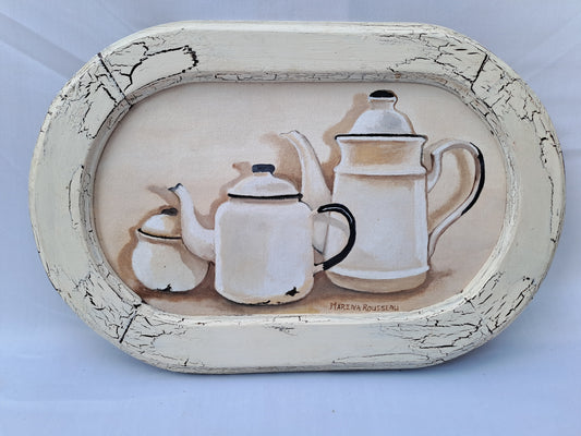 Original Artwork: "Vintage Enamel Teapots Set"