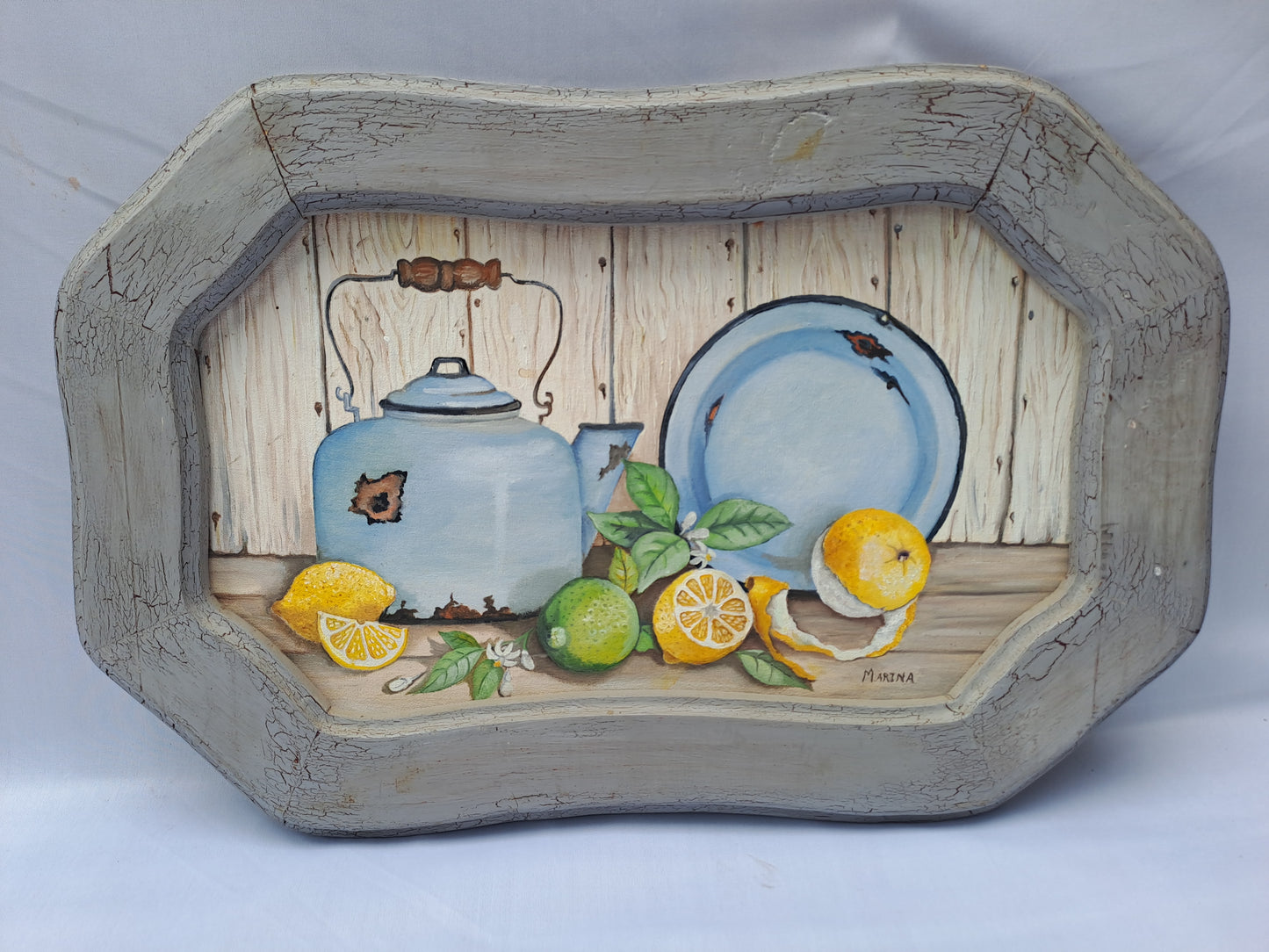 Original Artwork: "Rustic Enamel Kettle & Citrus Still Life"