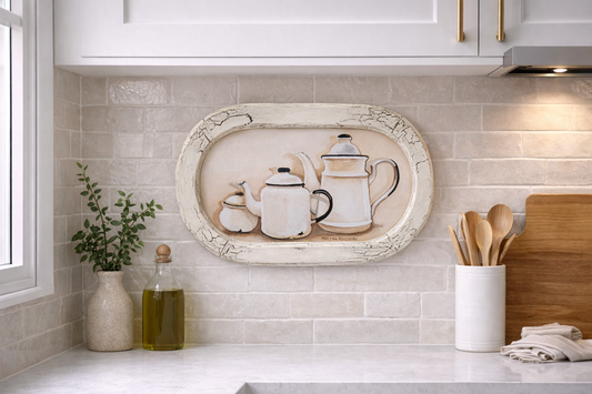 Original Artwork: "Vintage Enamel Teapots Set"